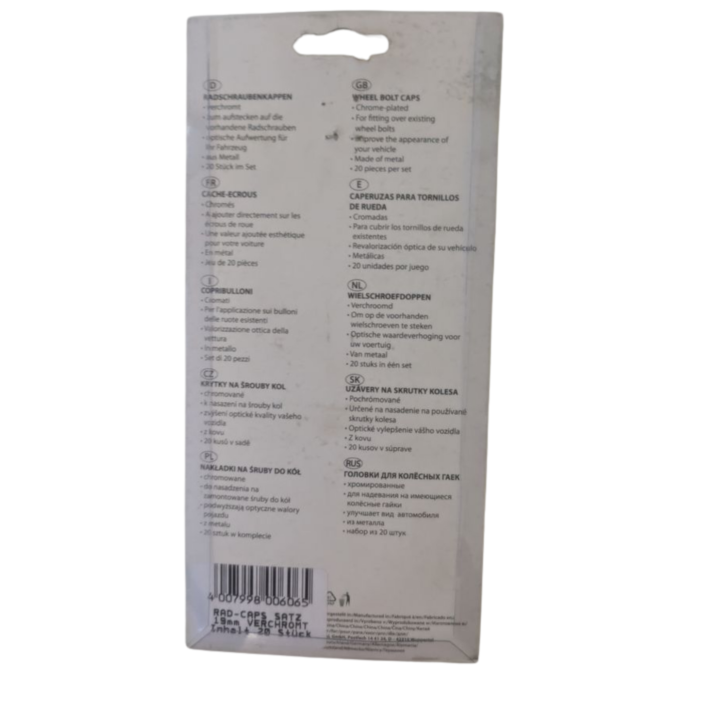 Radschraubenkappen Chrom – 19 mm, 20er Set