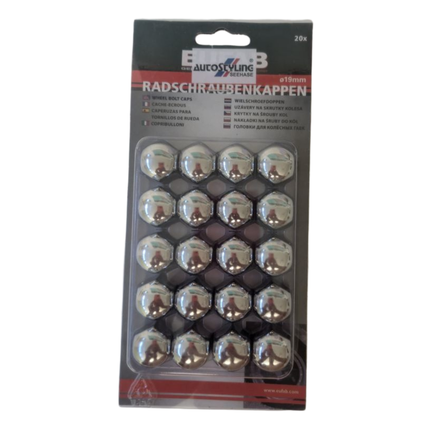Radschraubenkappen Chrom – 19 mm, 20er Set