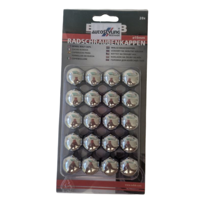 Radschraubenkappen Chrom – 19 mm, 20er Set