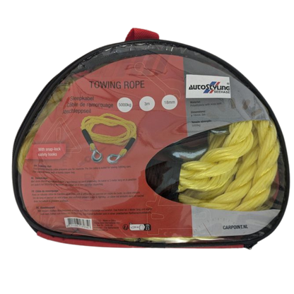 Abschleppseil 5000 kg – mit Sicherheitshaken & Tasche
