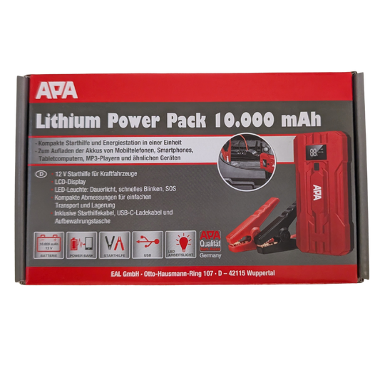 APA Lithium Powerpack 10.000 mAh – Starthilfe & Powerbank in Einem
